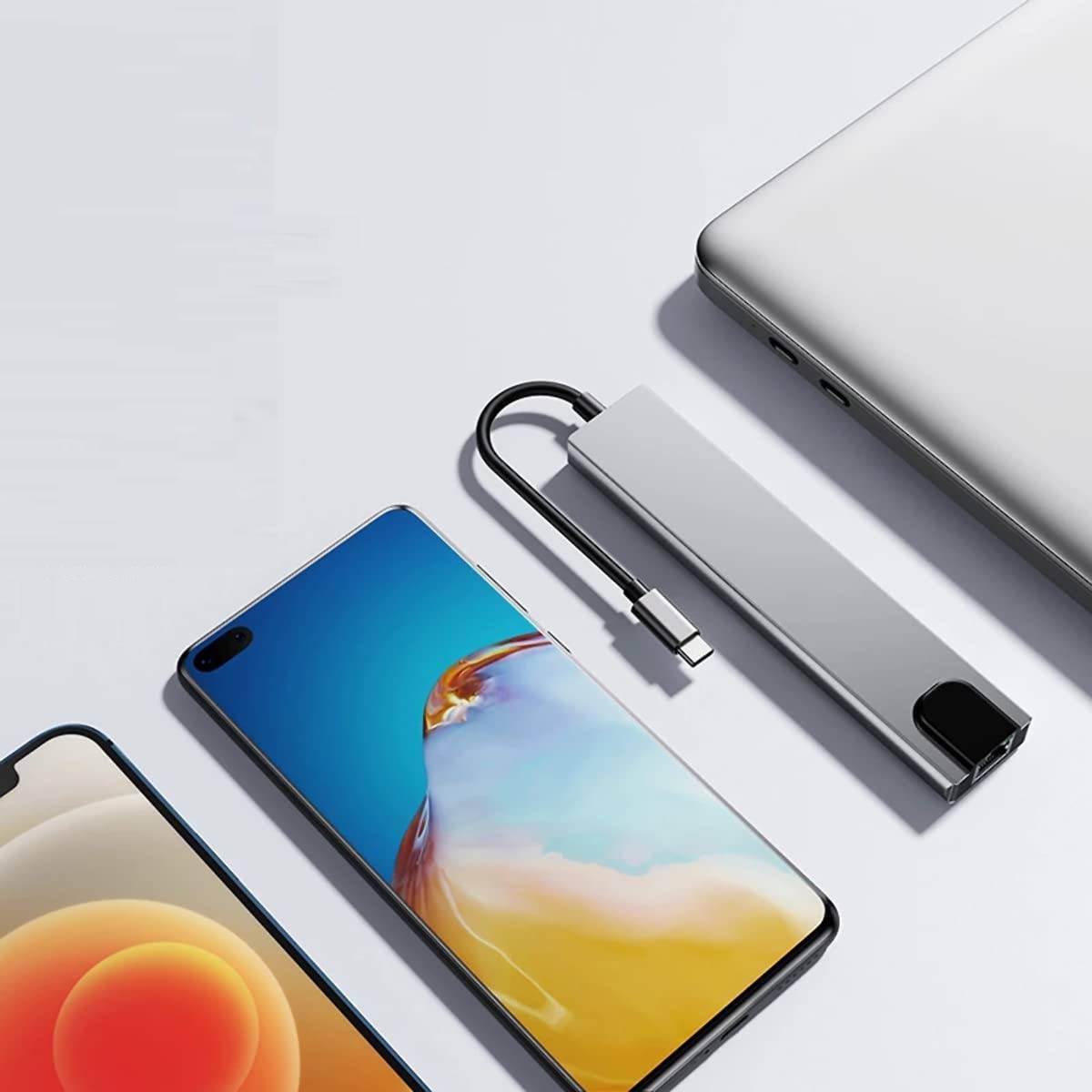 Adaptador USB-C Ewent EW1146 8-in-1 (HDMI 4K + 87W + 1x USB-C PD + 1x USB-C + 2x USB-A + LAN + Cardreader)