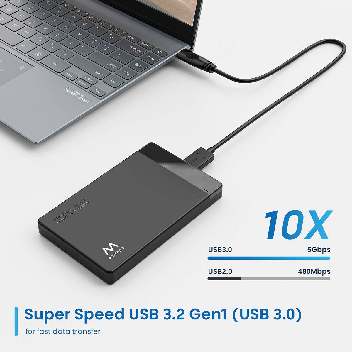 Caixa Externa 2.5" Ewent EW7049 USB 3.2 Gen 1 (USB 3.0) SATA HDD/SSD Preta
