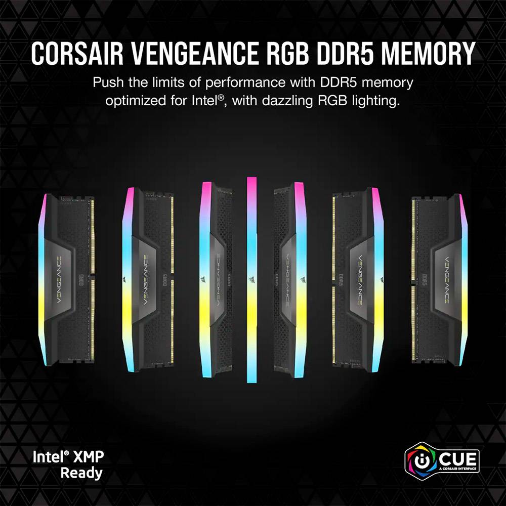 Memória RAM UDIMM Corsair Vengeance RGB 32GB (2x16GB) DDR5-6000MHz (Intel XMP) CL36 (36-44-44-96) 1.35V Preta