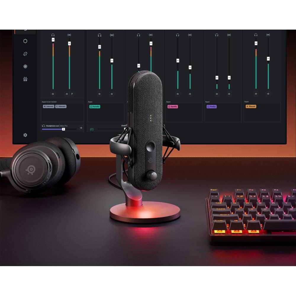 Microfone Condensador Cardióide SteelSeries Alias RGB 48Khz 24-bit USB Preto