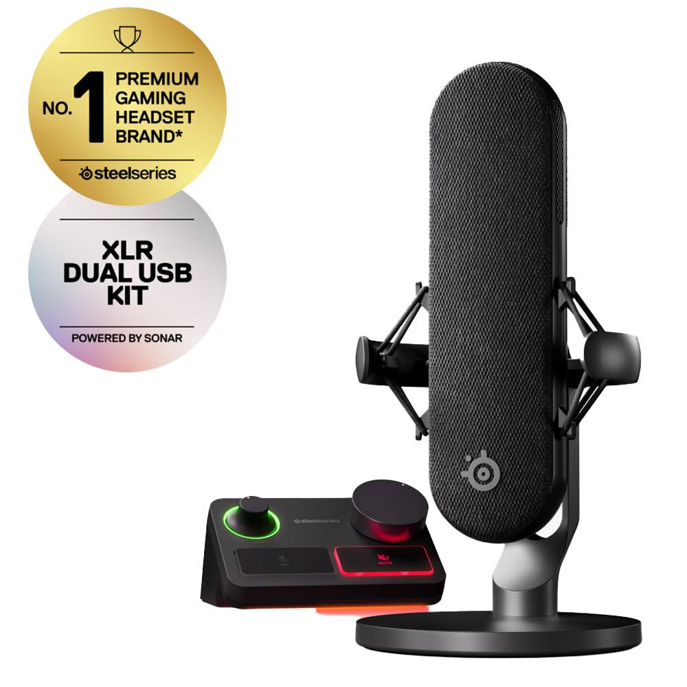 Microfone Condensador Cardióide SteelSeries ALias Pro XLR RGB 48Khz 24-bit USB Preto