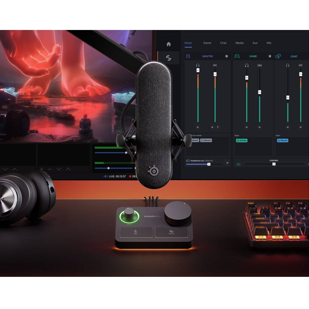 Microfone Condensador Cardióide SteelSeries ALias Pro XLR RGB 48Khz 24-bit USB Preto