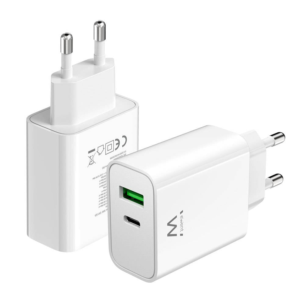 Carregador Ewent EW1325 USB-C/USB-A 30W QC 3.0 Branco
