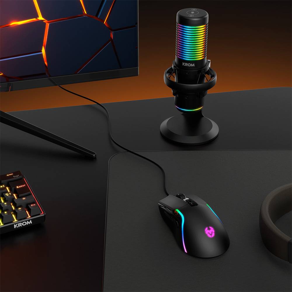 Microfone Condensador Cardióide Krom Kaze RGB 192Khz 24-bit USB Preto