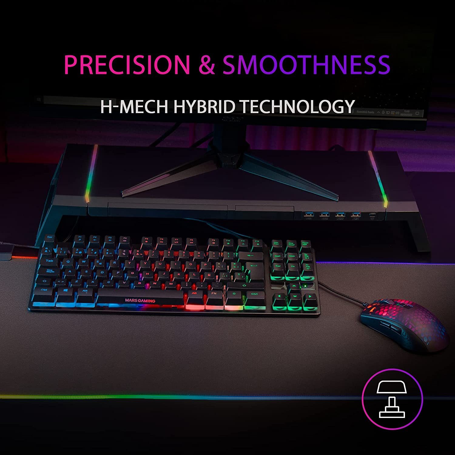 Teclado Mars Gaming MK02 Híbrido TKL RGB PT Preto - MK02PT