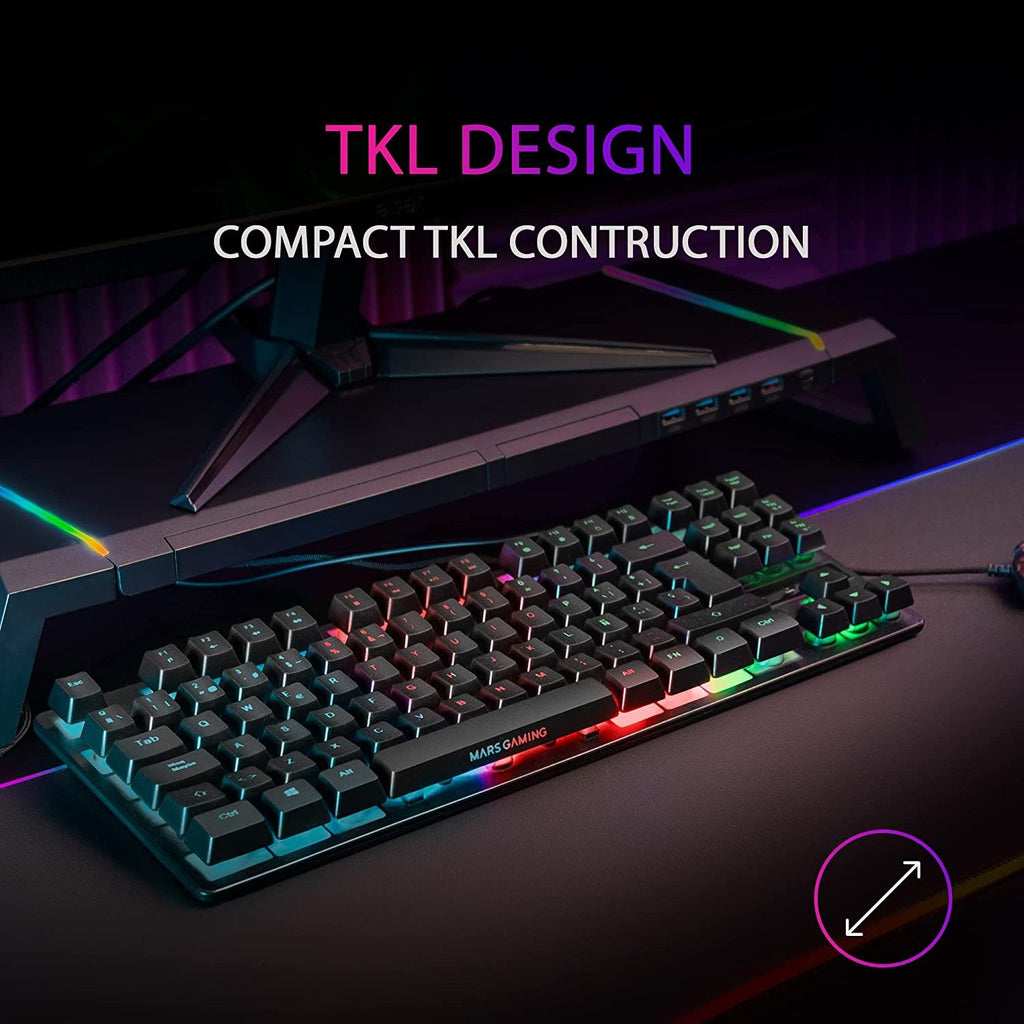 Teclado Mars Gaming MK02 Híbrido TKL RGB PT Preto - MK02PT