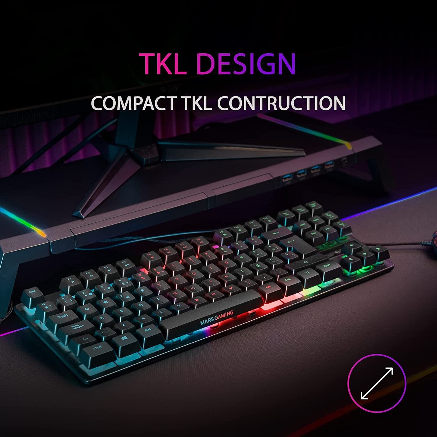 Teclado Mars Gaming MK02 Híbrido TKL RGB PT Preto - MK02PT