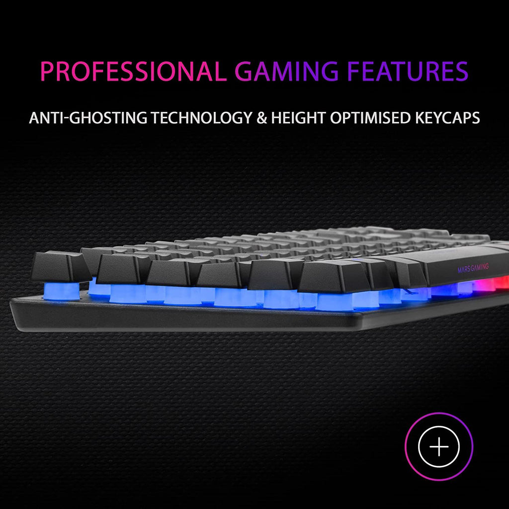 Teclado Mars Gaming MK02 Híbrido TKL RGB PT Preto - MK02PT